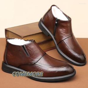 Botas masculinas tornozelo outono inverno quente bota de algodão de pelúcia homens negócios casuais curto retro alto sapatos antiderrapante preto