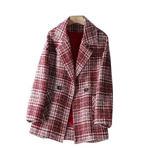 Yibaka Plaid Blazer for Women Elegant Lengeveve Turn Down Collar Jacketファッションオフィスレディースシングルボタンコート240113