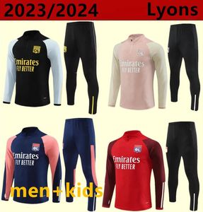 23 24 Lyon Custom Soccer Jerseys Tracksuit sobre sobrevivência 23 24 homens e crianças Lyonnais L.Paqueta ol Aouar Futebol Training Setes de corrida