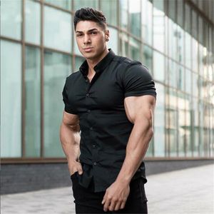 Moda verão super fino ajuste camisas de manga curta dos homens clássico casual vestido camisa masculino hipster relaxado luxo formal camisa 240112