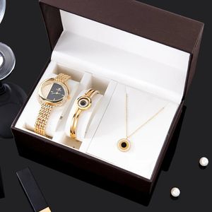 3 pçs/set feminino relógio colar pulseira conjunto caixa de presente conjuntos de jóias de moda para mulheres aniversário presente dos namorados gota 240112