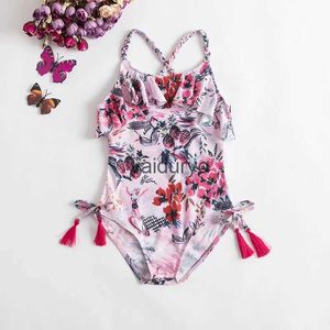 Endelar Girls Fancy One-Piece Swimsuit 1-5 år tjej ärmlös simning slitage 2023 mode blomma badkläder för ldren sommarbad h240508