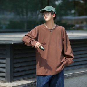 Erkek Tişörtleri Katı Uzun Kollu T-Shirts Adam Gevşek Kore Moda Büyük Boyut 0-Ne Üstler Pamuk Temel Tişört Sonbahar 2023 Y2K Streetwearyolq