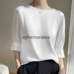 女性用Tシャツ2023夏の新しいピュアコットンニット半袖Vネック色のカジュアル用途の薄いルーズプルオーバーTシャツ下層