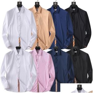 Camicie eleganti da uomo Designer Luxury Mens Solid manica lunga elasticizzata antirughe - Camicia formale Business Casual Colletto button down per Drop Dhdhb