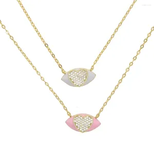 Collane con ciondolo Collana a forma di cuore marquise per donna con pavé di smalto bianco rosa e zirconi 5A color oro placcato gioielli di moda