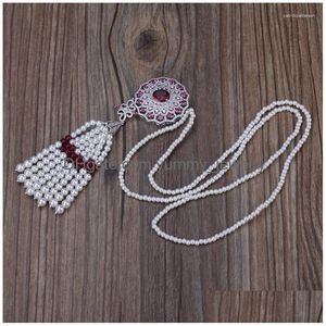 Pendant Necklaces Boho Bohemia White Pearl Beaded Tassel With Siery Wine Red Dark Blue Cz Crystal Charm Beads Chain Women Necklace Dr Dhozm