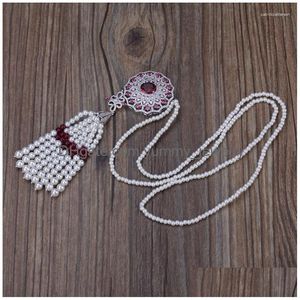 Collares colgantes Boho Bohemia Perla blanca Borla con cuentas con Siery Vino Rojo Azul Oscuro Cz Crystal Charm Beads Cadena Collar de mujer Dr Dhozm