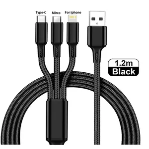 Hög kvalitet 3 i 1 snabb laddningstyp C -kabel Mikro USB för iPhone -laddningskabel för Samsung Huawei Xiaomi Telefonladdare USB med OPPO -paket