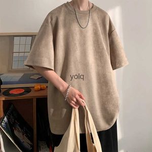 Men's T-Shirts Men's Suede Short Sleeve T-shirt Vintage Loose T-shirts Women Casual Oversized T Shirt O Ne Retro Harajuku Tops Tees New 2023yolq