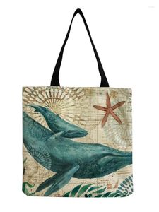 Shopping Bags Trendy Marine Organism Printed Shoulder Bag Reusable Beach Fashionable Women's