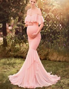 Платья для беременных для Po Shoot Реквизит для беременных Беременность с оборками на плечах Макси-платья Платье Одежда для беременных9017945