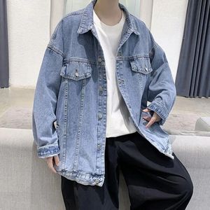 Streetwear Men Denim Jacket Solid Color Long Sleeve Outwear Autumn Winter Loose Turndown Collar Jeans Jacket Coat Streetwear 240113