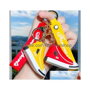 12Style Fashion Desinger 3D Mini Scarpe da basket Portachiavi Modello stereoscopico Sneakers Appassionato di souvenir Portachiavi Ciondolo auto Regalo Dhfb2