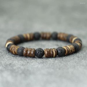 Strand Vintage Mens Natural Coconut Bead Armband Handmade Braslet Lava Tiger Eyes Howlite Stone Braclet Meditation Jewelry