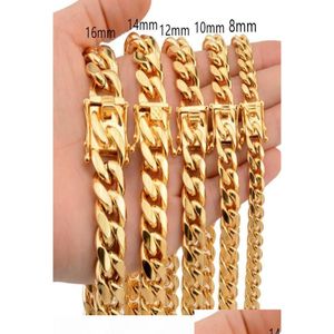 Pendanthalsband Nyheter Ankomst 8 10 12 14 16 18mm rostfritt stål Miami Curb Cuban Chain Halsband Casting Dragon Lock Clasp Mens Rock DH9BC