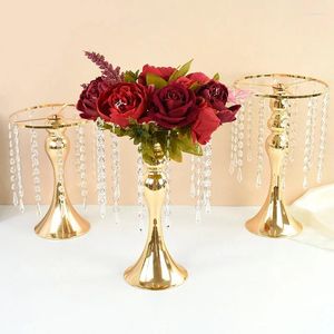Decoração de festa suporte de flor de cristal dourado peça central vela estrada chumbo flores para casamento decoração de mesa de jantar