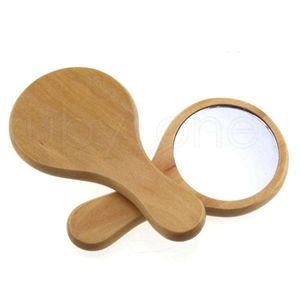 Kompakta speglar naturligt träspegel trä hand vintage 1pc bärbar makeup fåfänga hållen med handtag espejo de maquillaje madera houten otxmk