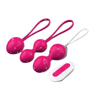 Prodotto per adulti Vibratori Manubri per esercizi vaginali femminili Ricarica USB Telecomando wireless multifrequenza Uovo da salto Set di palline intelligenti per l'uso