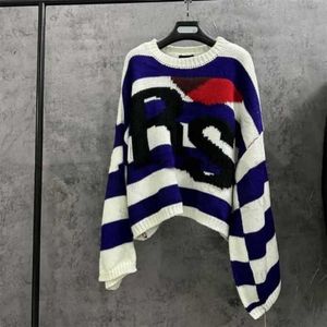 Erkek kazakları 2023fw Raf Simons RS Sweater Erkek Kadınlar 1 En Kaliteli Yuvarlak Boyun Bat Sesli Kılıf Örgü Sweatshirts Y1