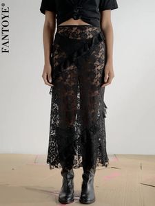 Fantoye Seksi Dantel Kadınlar Etek Siyah High Bel Çiçek Y2K Femme Yaz Sokak Giyim Dışında Günlük Tatil 240112