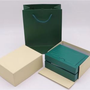 Grüne Uhrenbox, luxuriöse Uhrenboxen, originales inneres und äußeres Uhrengehäuse für Rolex-Uhren, grüne Boxen, Broschüre, Kartenzubehör, Zertifikat, Handtasche