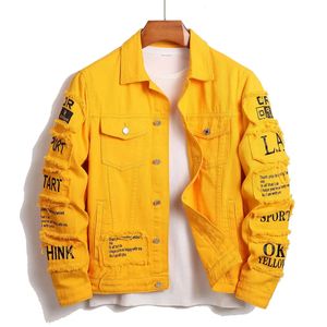 Mężczyźni Y2K DERNIM KURTA PLATHES Windbreaker Cotton Trucker Stretch dżinsy płaszcz kowbojski list motocykl dla 240113