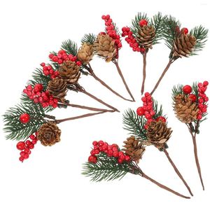 Flores decorativas 10pcs Simulação Red Berry Pine Decoration Christmas Diy Wreath Acessories Spruce Branches para