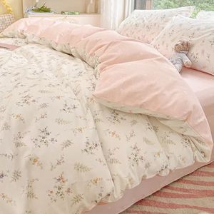 Ins Pink Flowers Bedding Set Fashion Flat Sheet Duvet Cover No Filling Pillowcase Twin Full Queen Nordic Boy Girl Bed Linen 240113