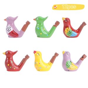 12pçs apito de pássaro aquático de cerâmica, brinquedos para banho, instrumentos musicais para crianças, aprendizagem precoce, estilo aleatório educacional 240112
