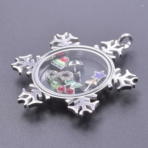 Anhänger Halsketten 1 stück Design Weihnachten Schneeflocke Floating Memory Medaillon DIY Klarglas Living Relicario Frauen Schmuck Bulk