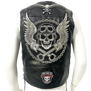 Moto Leather Vest Patch Men's Motorcycle Sleeveless Jacket Biker Casual Streetwear Waistcoat Locomotive Club Punk Veste 240113