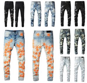 Homem Designer Jeans Skinny Cinco Estrelas Remendo Perna Reta para Mens Moda Joelho Rasgado Calças Jeans Com Buraco Moto Hip Hop Angustiado 1191673