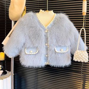 Jackor 2024 Vinterflickor Fashion Temperament Faux Fur Coat Korean Girl Little Chic