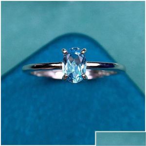 Solitário Anel Venda Topázio Natural 4Mmx6Mm Vvs Grau 0.5Ct Azul Claro 925 Sier Com 3 Camadas 18K Chapeamento De Ouro Drop Delivery Jóias Dhrdu