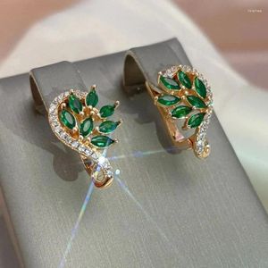 Hoop kolczyki Huitan Marquise Green CZ Luksusowy projekt liści dla kobiet Wedding Party Fashion Ear Jewelry LY