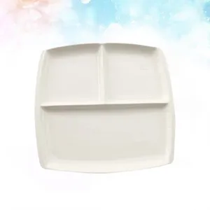 Dinnerware Sets 10 Inch Bone China Plate Porcelain Three Compartments Breakfast Steak Square Ceramic Tableware Home Decor (White)