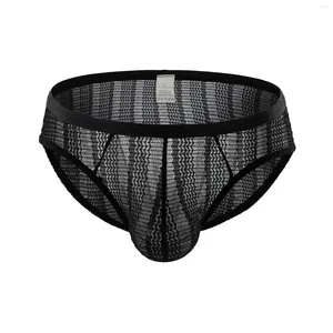 Cuecas sexy malha respirável homens rendas roupa interior breve cueca gay sleepwear