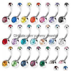 Stainless Steel Belly Button Rings Crystal Rhinestone Piercing Bars Navel For Womens Bikini Fashion Body Jewelry Drop Delivery Dhzwy