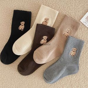 New Kids Socks Autumn Winter Cotton Kids Socks Korean Retro Style Bear Embroidery Girls Boy Toddler Knitted Socks Warmth Tube Socks For 1-9 Yrs