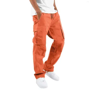 Calças masculinas homens carga casual bolsos cor sólida solta em linha reta 2024 primavera moda streetwear calças lazer calça longa