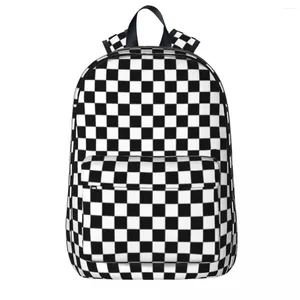 Backpack Geo Print Girl Black White Square Pattern Backpacks Polyester Casual School Bags Workout Custom Rucksack