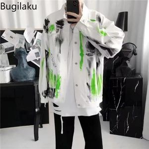 Korean Fashion Denim Jacket Mens Hip Hop Streetwear Style Male Retro Loose Printed Cowboy Coats Painting Design Men Clothing 240113