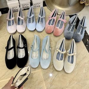 Velvet Elegant Shoes for Women Mary Janes Buckle Strap Soft Ballet Flats Designer Shoes Spring Autumn Ladies Athletic Shoe 240112