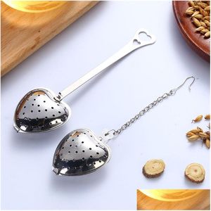 Coffee & Tea Tools Heart Shaped Tea Infuser Stainless Steel Loose Herb Strainer With Long Handle/Chain Coffee Drop Delivery Home Garde Dhgey