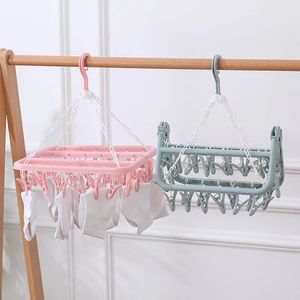 folding plastic hanger with 32 clips, household windproof clip, children and babies drying socks rack, multiple clips, clothes hanging clothes rack, drying clothes rack