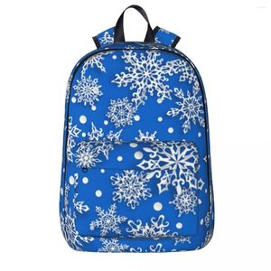Sırt çantası şenlikli Noel kar tanesi mavi beyaz seyahat sırt çantaları kadınlar erkekler şık okul çantaları tasarım baskısı sırt çantası