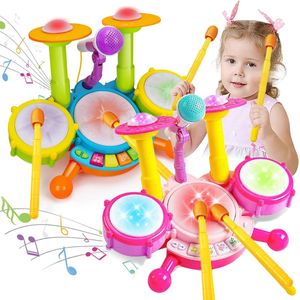 Kids davul seti bebekler müzikal bebek eğitim enstrümanları kız için oyuncaklar mikrofon öğrenme aktiviteleri hediyeler 240112