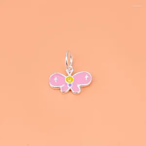 Charms 925 Sterling Silver DIY Necklace Bracelet Drops Rubber Pink Three-dimensional Butterfly Pendant Accessories