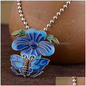 Pendant Necklaces Foyuan Sier Color Burnt Blue Phalaenopsis Flower Female Classical Butterfly Love Ethnic Drop Delivery Dhvgf